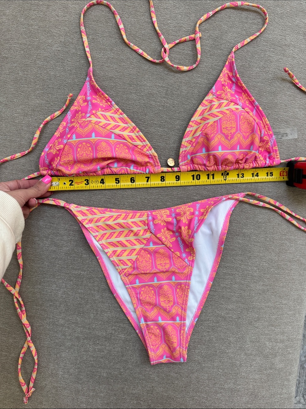 Pink & Orange Patterned Triangle String Bikini - Picture 9 of 9